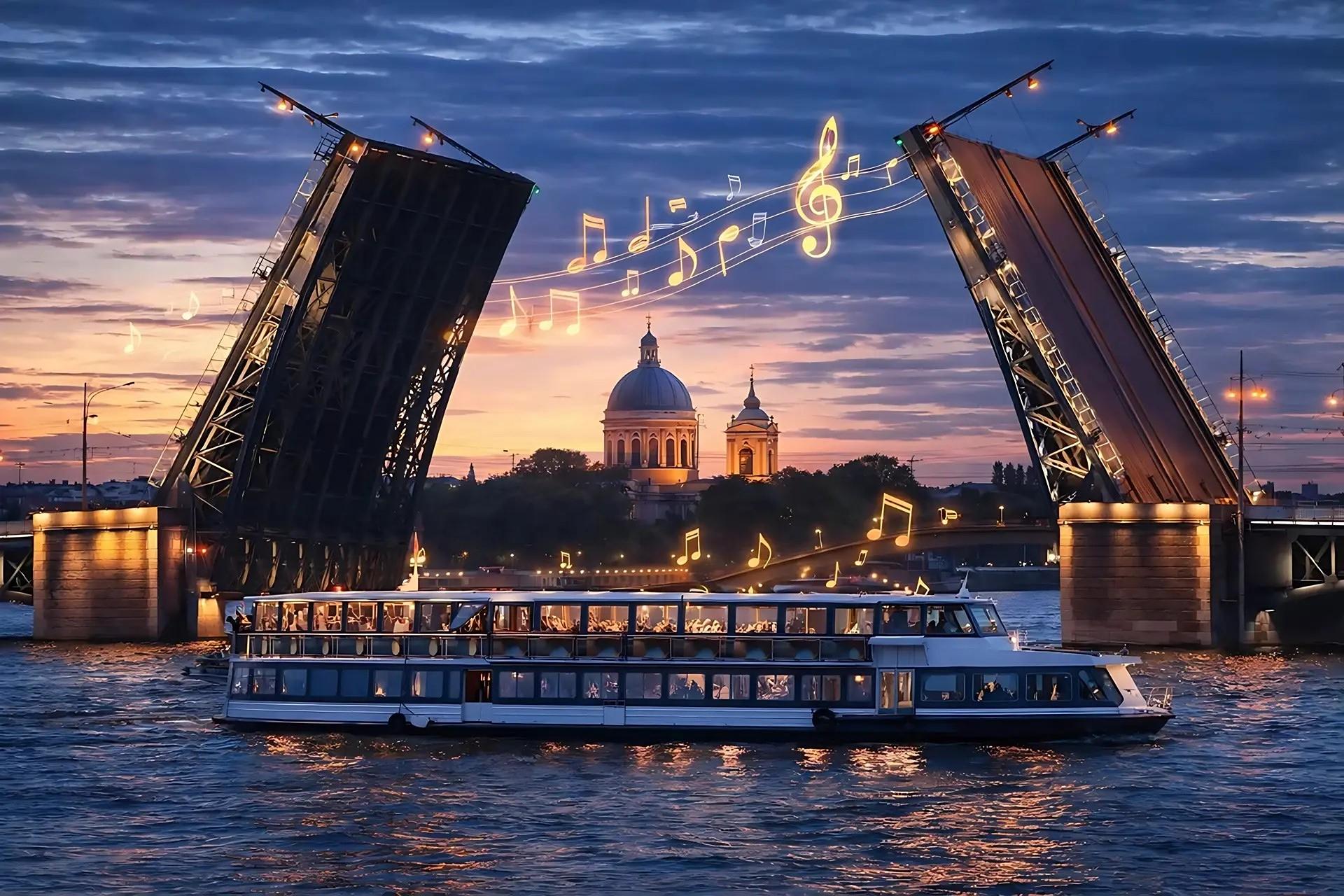 «5 мостов музыки». Круиз под разводными мостами на люкс-теплоходе со скидкой 67%